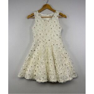 Coquette Princess Knitworks Girls 12 Ivory Gold 3D Rosette Sequin Flare Dress